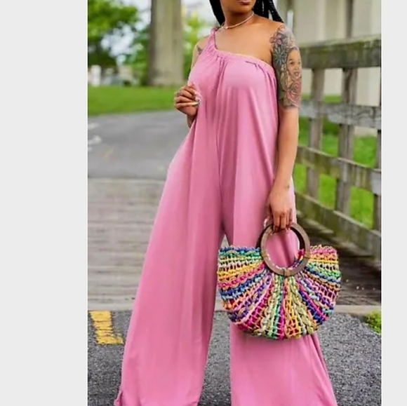 Halfword Pants - Elegant Pink Wide Leg Jumpsuit
